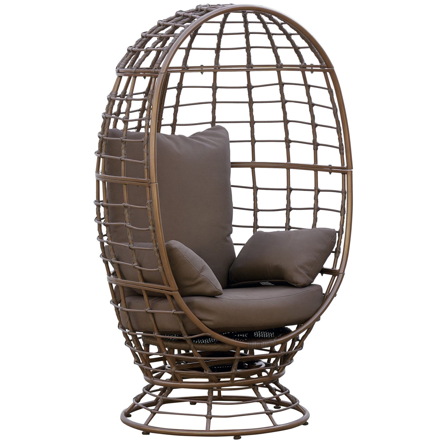 360° Rotating Wicker Egg Chair - All-Weather Brown Rattan Seat