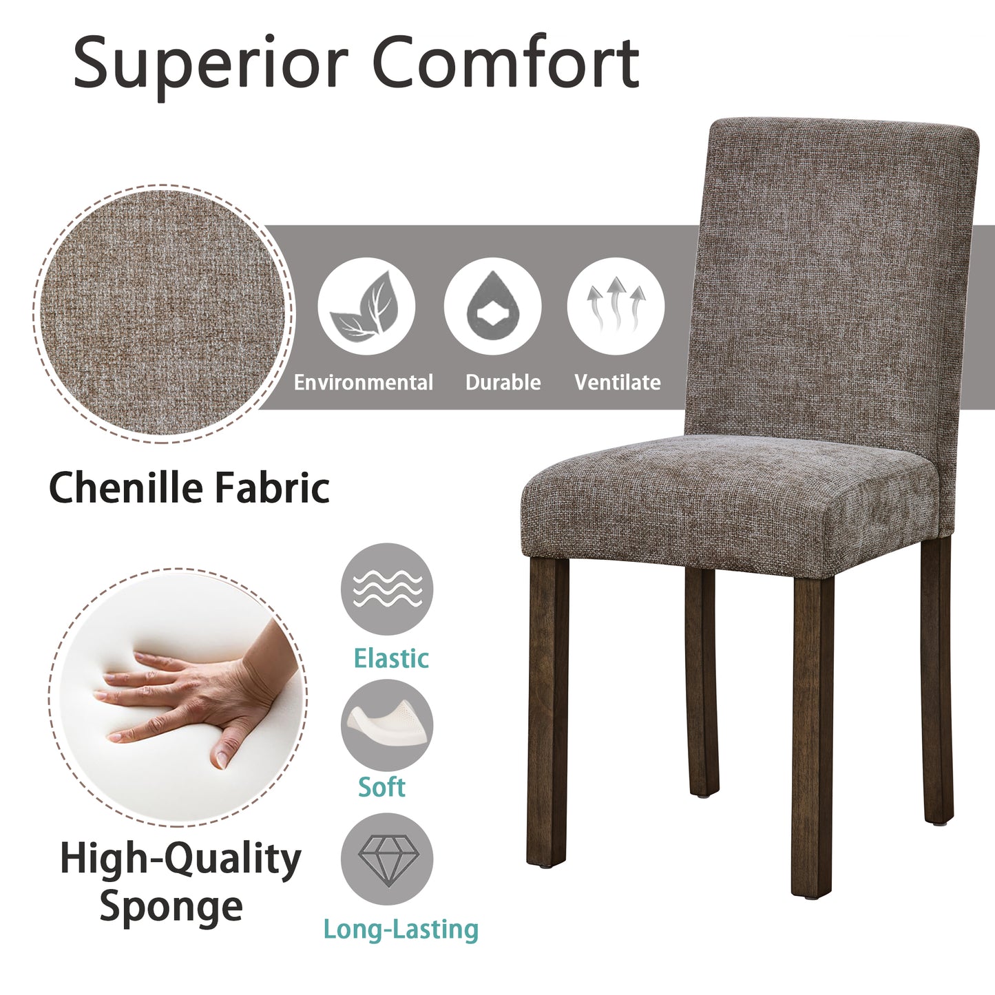 Wooden Dining Chairs Set of 4 with Padded Seat - Walnut