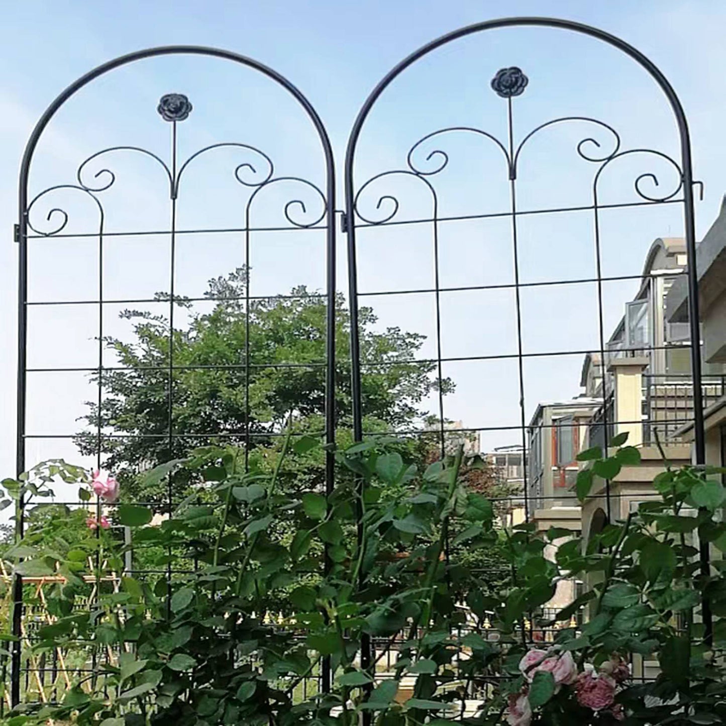 Metal Garden Trellis Pack for Climbing Plants Outdoor Support Black 4 Pack