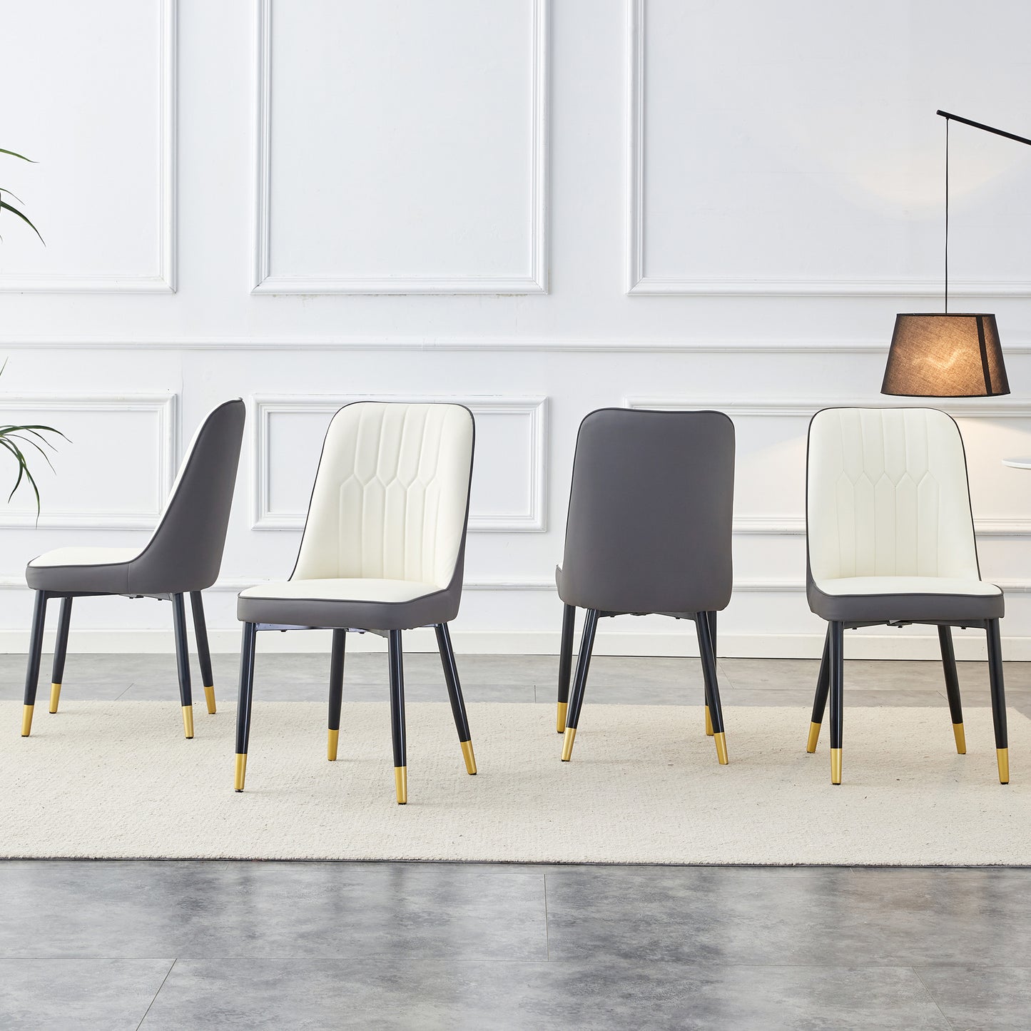 A Modern Dining Chair With White Dark Gray Dual Tone PU Leather