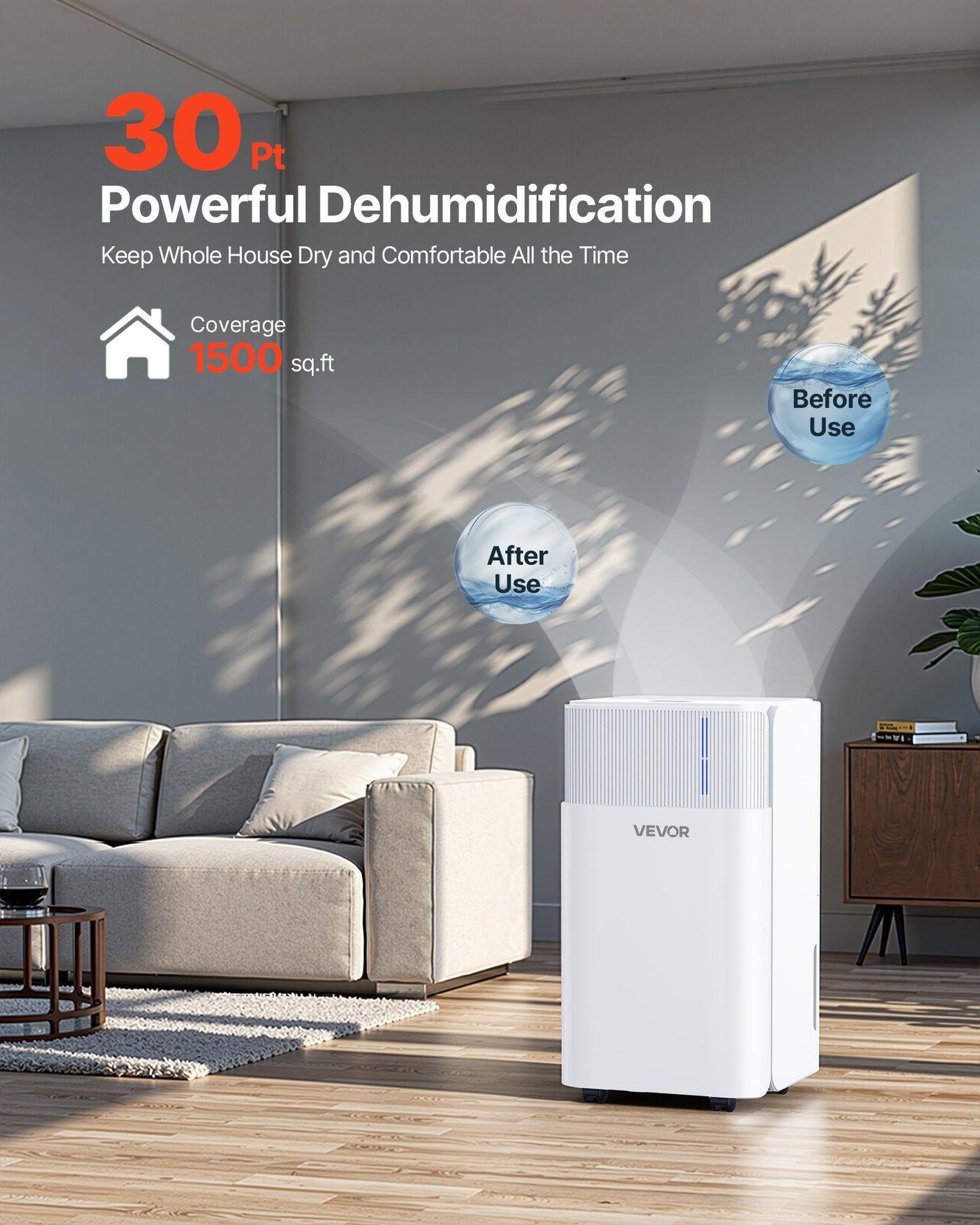 30 Pints Dehumidifier - Smart Humidity Control, Low Noise