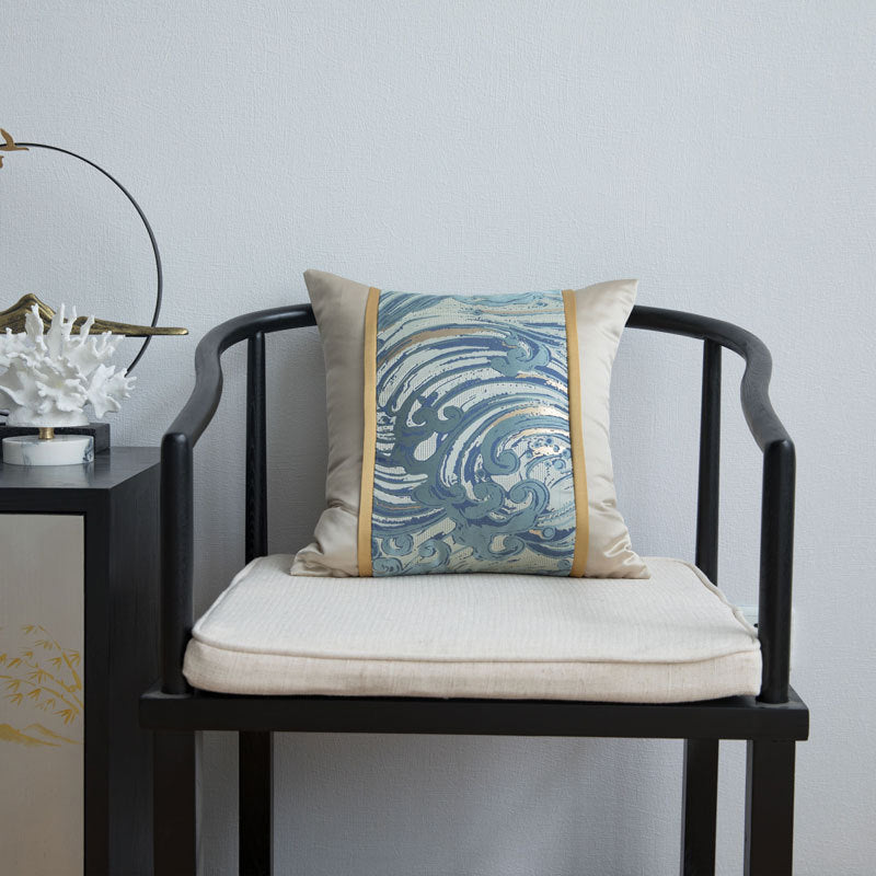Blue Satin Jacquard Pillowcase - Patchwork Chinese Style 45x45cm