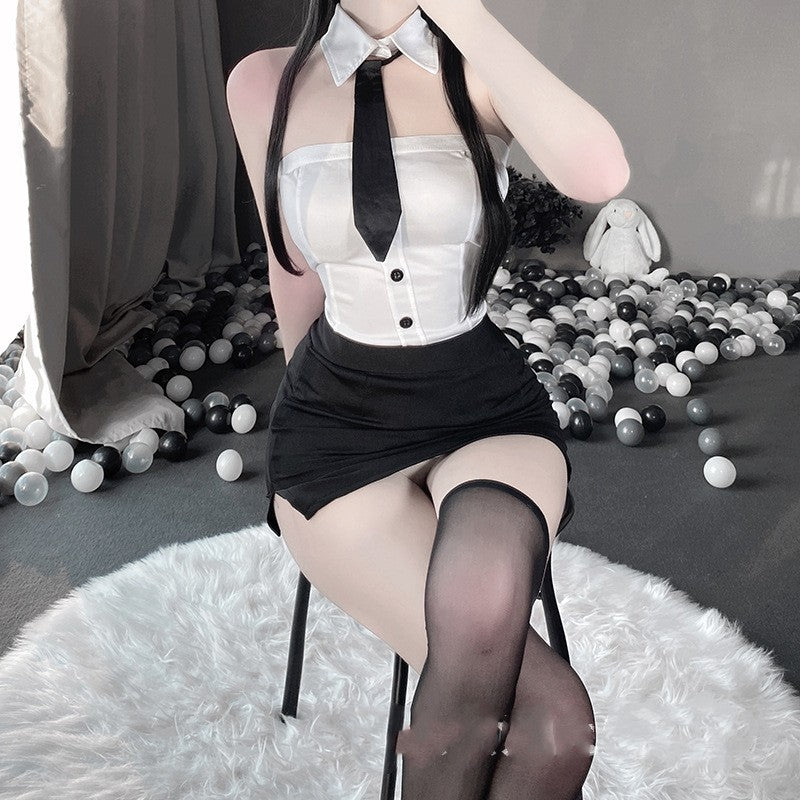 Women's Underwear Secretarial One-Piece Lingerie Set with Stockings