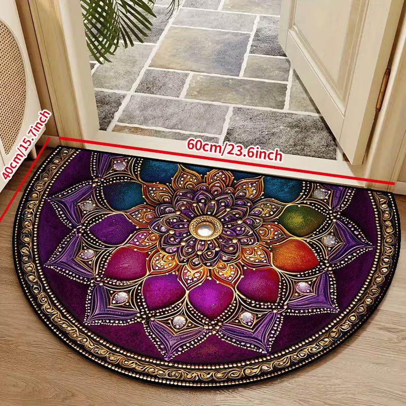 Crystal Velvet Semi-Circular Anti-Fouling Floor Mat - Multiple Sizes & Styles