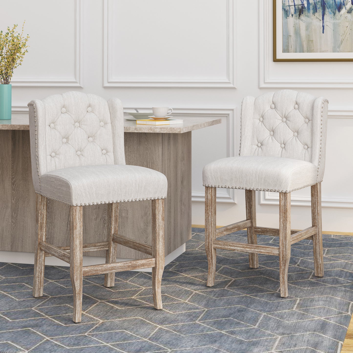 26.78 Seat Height Vienna Contemporary Fabric Tufted Wingback Counter