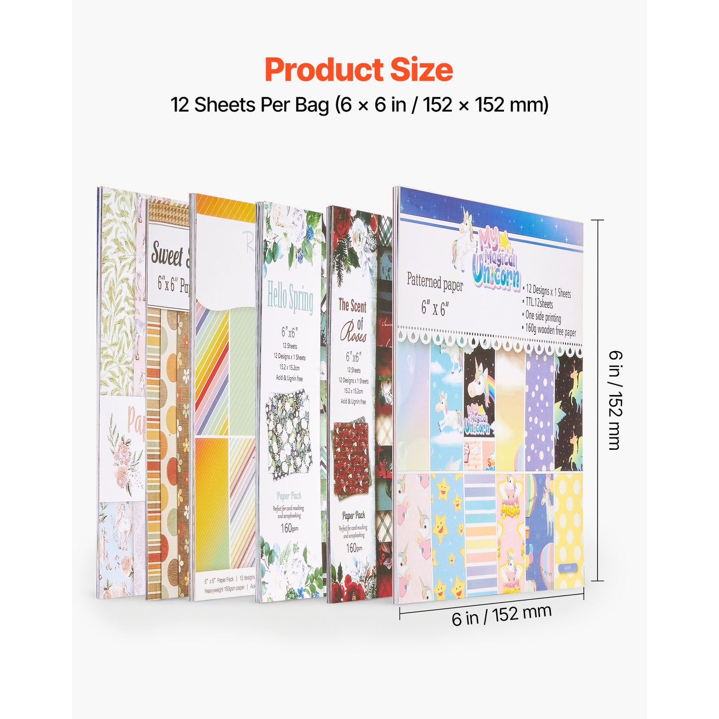 Vevor Scrapbook Paper Set 72 Sheets 6x6 Inch Assorted Pattern for Crafting
