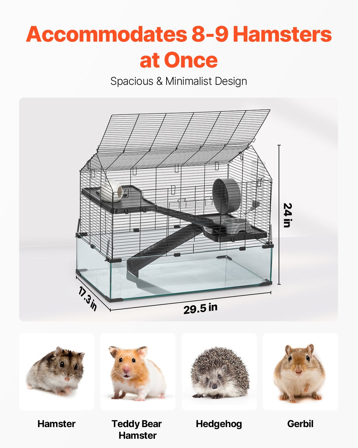 29.5 Inch Small Animal Cage with Acrylic Viewing Window - Metal Hamster Habitat in Black