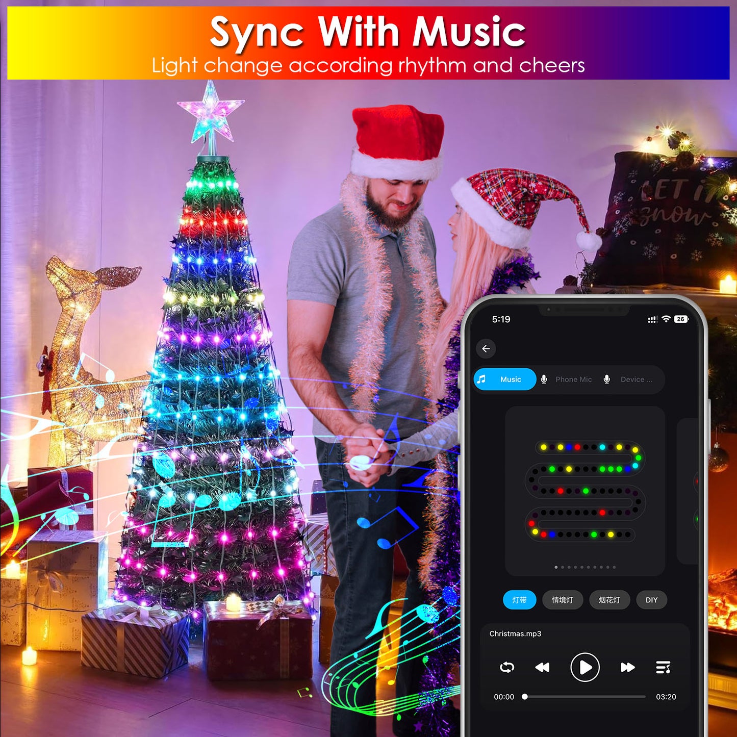 Collapsible Christmas Tree Lights with Remote Control - Multi-Color Options