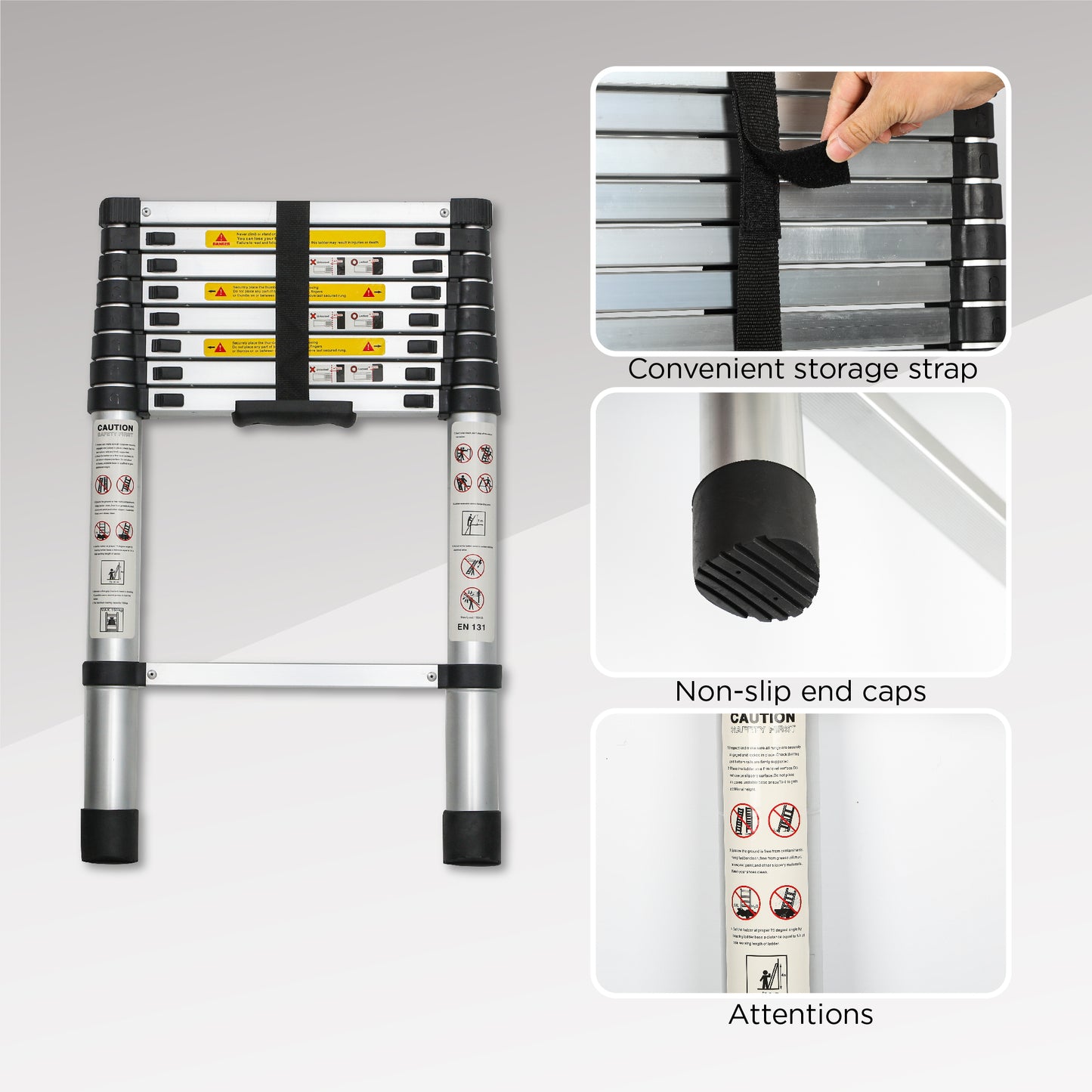 8.5FT Telescoping Aluminum Extension Ladder - Heavy Duty Folding Multi-Purpose Tool
