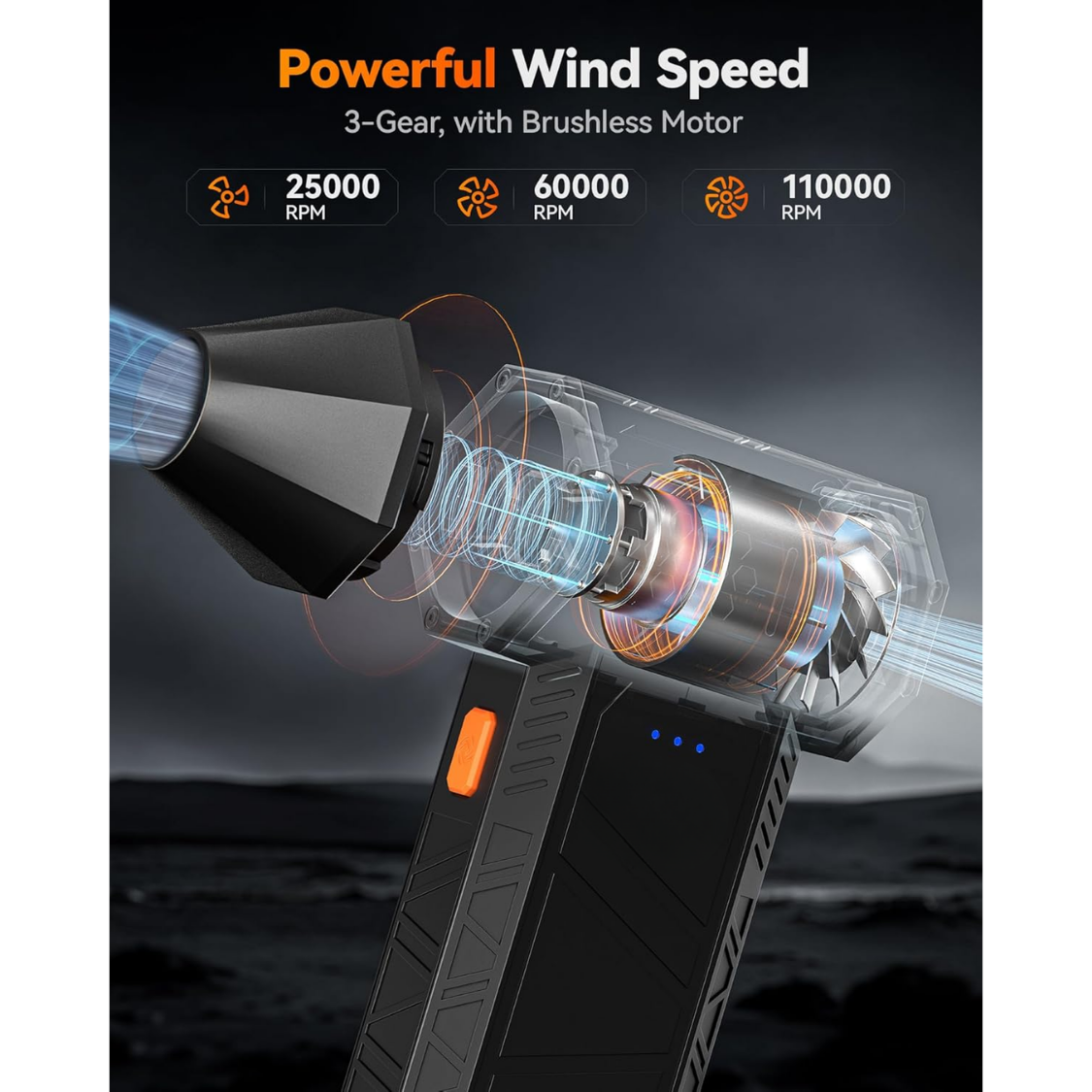 Mini Compressed Air Duster 110,000 RPM, 3-Gear Adjustable, Fast Charging for Electronics & Home