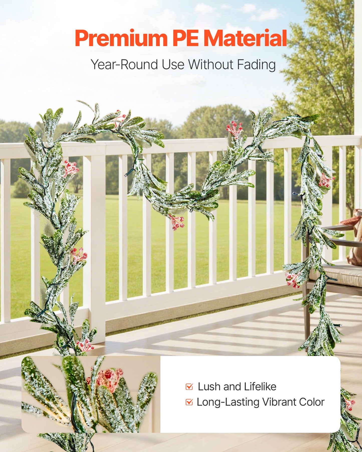 6.6Ft Christmas Garland with Vines, Olive Leaves, Berries & Warm White LED Lights