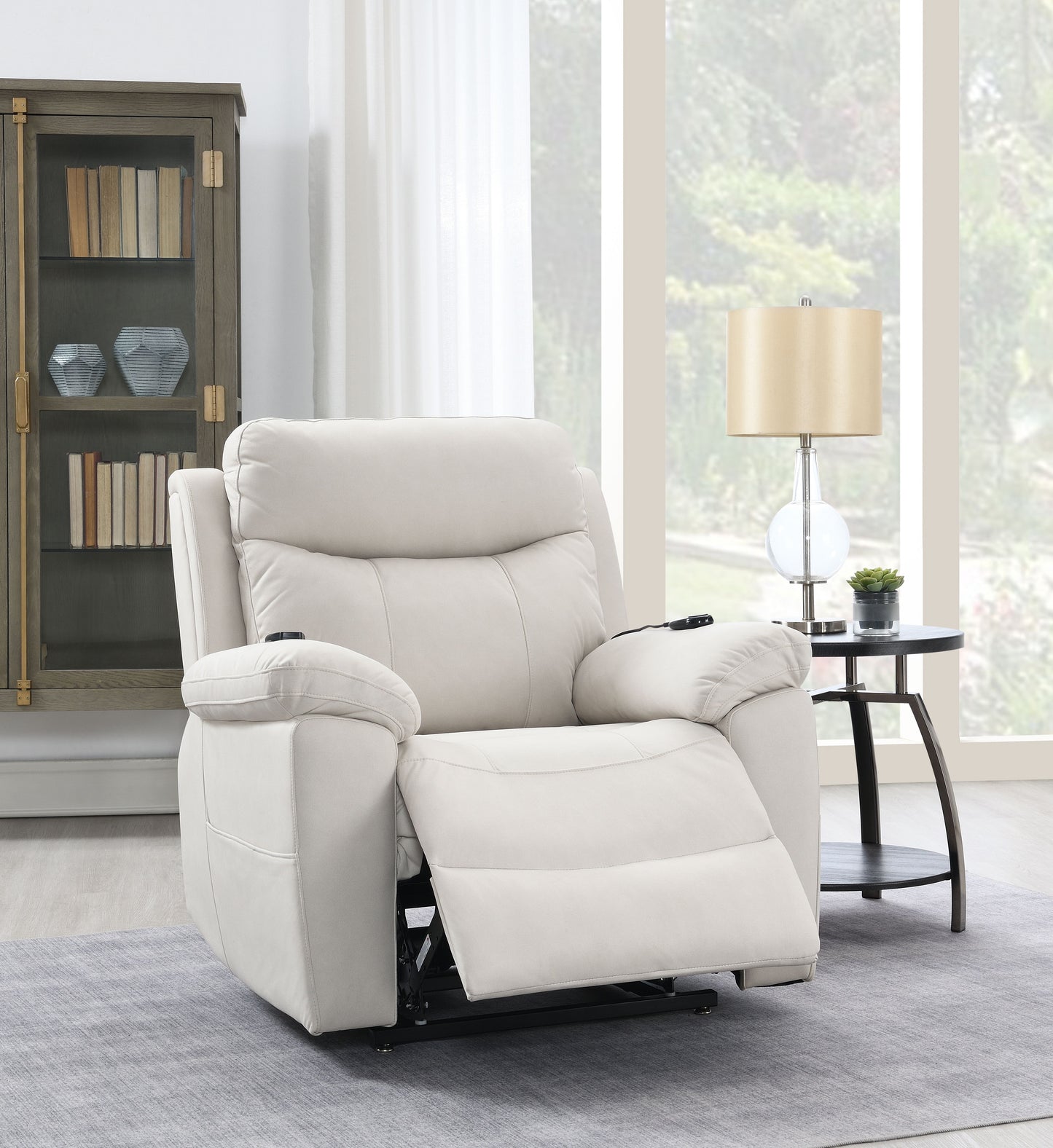 Beige Microfiber Power Motion Recliner with Lift, Heating & Massage