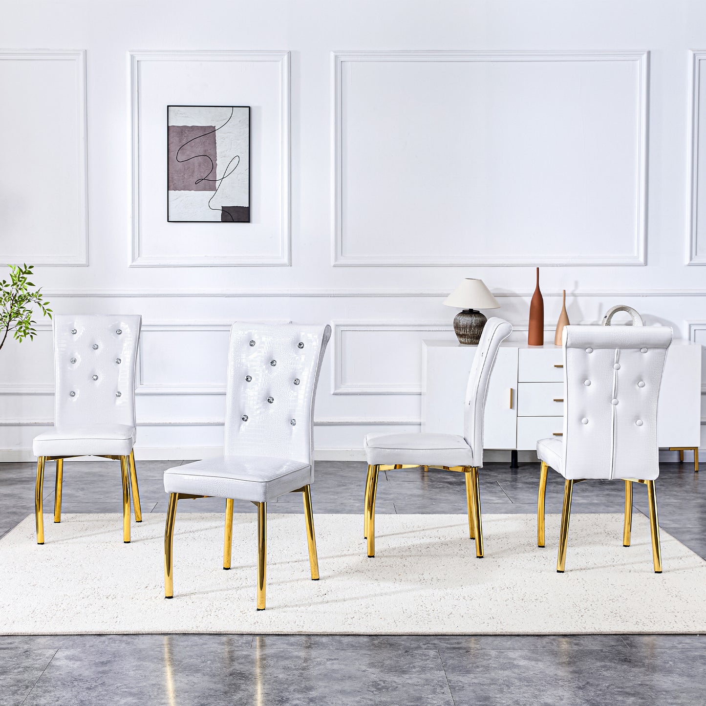 Set of 4 Retro Upholstered Dining Chairs with Alligator Texture