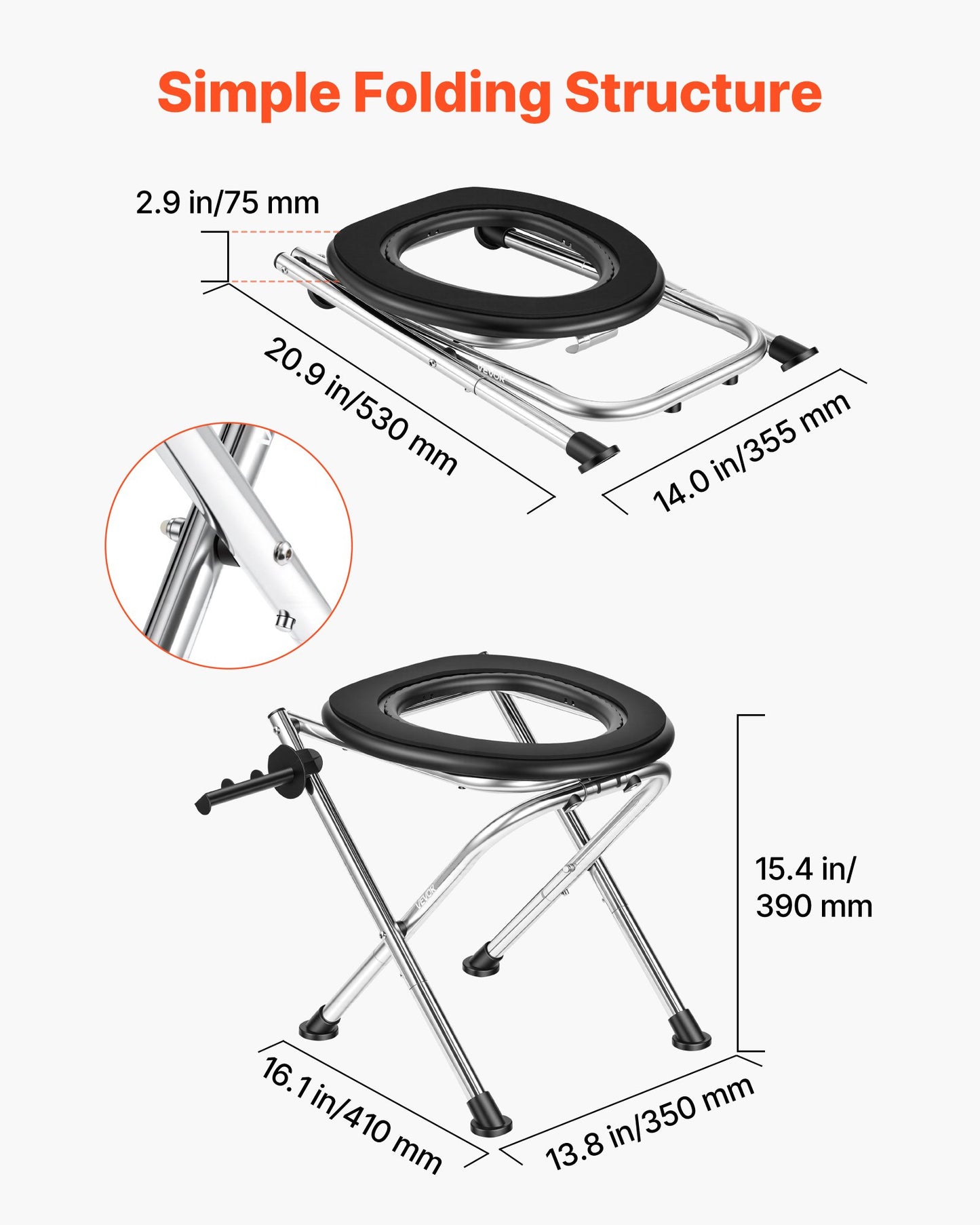 Portable Camping Toilet with Steel Frame & Soft Seat — Supports 350 lbs, Foldable for Travel & Outdoor Use