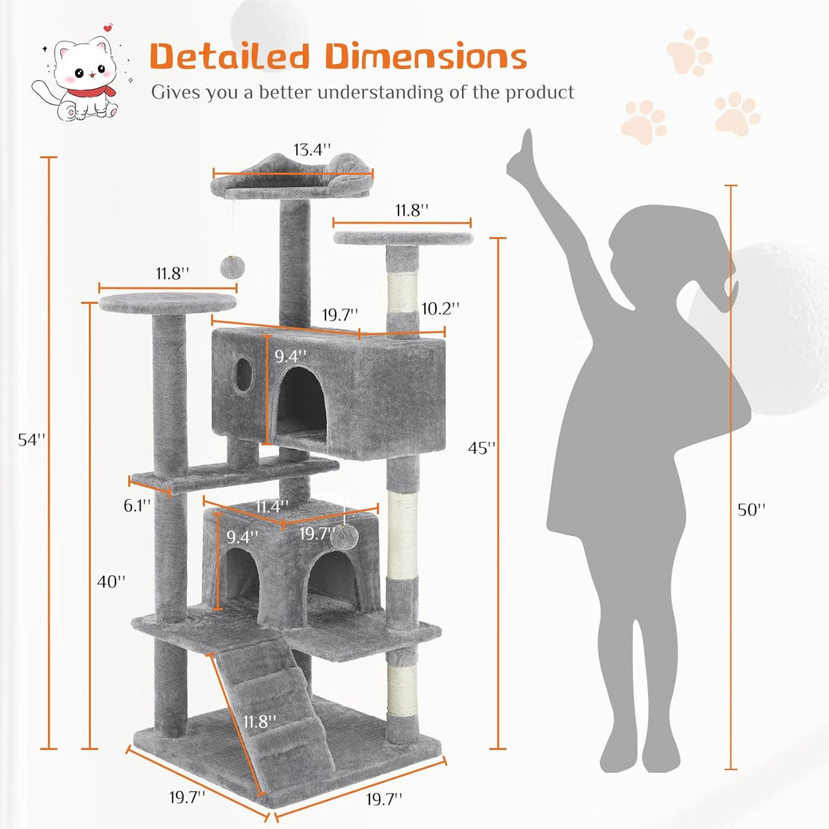 Multi-Level Cat Tree Tower with Sisal Posts, Plush Toys, and Play Areas