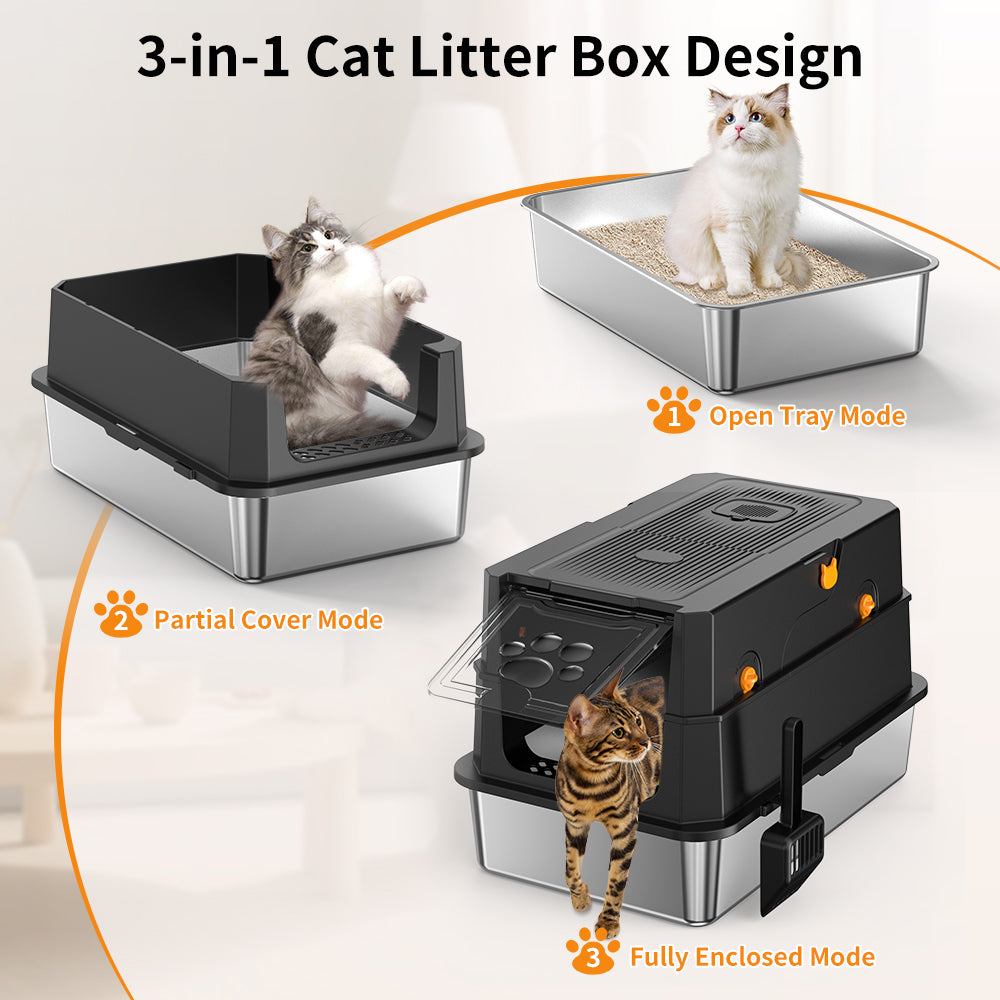 Stainless Steel Cat Litter Box Odor-Free High Sided & Washable
