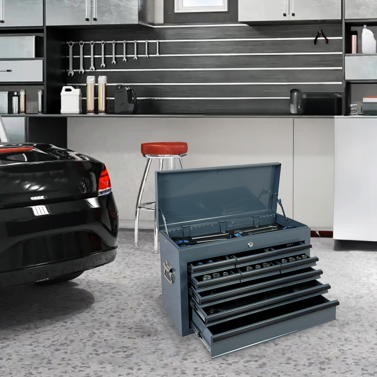 Heavy Duty Metal Tool Box 24 Inch with 9 Drawers & Locking System – Portable Steel Storage Chest