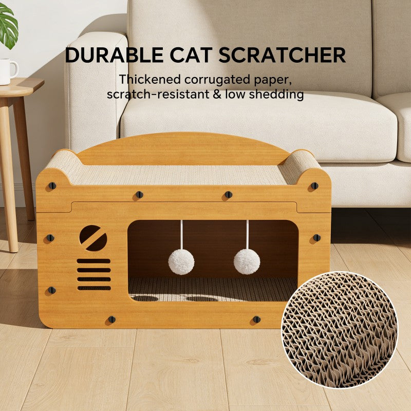Double Layer Cat Scratcher Sofa Bed with Teaser Balls - 56cm, Yellow