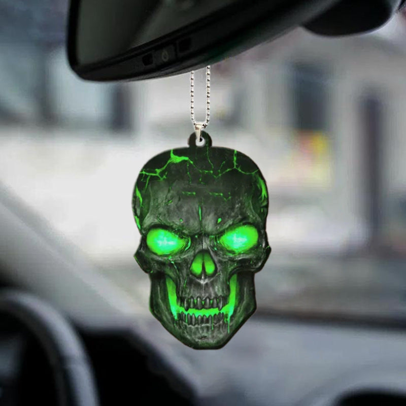 Halloween Skull Car Pendant Acrylic Flat Ornament - Festive Vehicle Decor