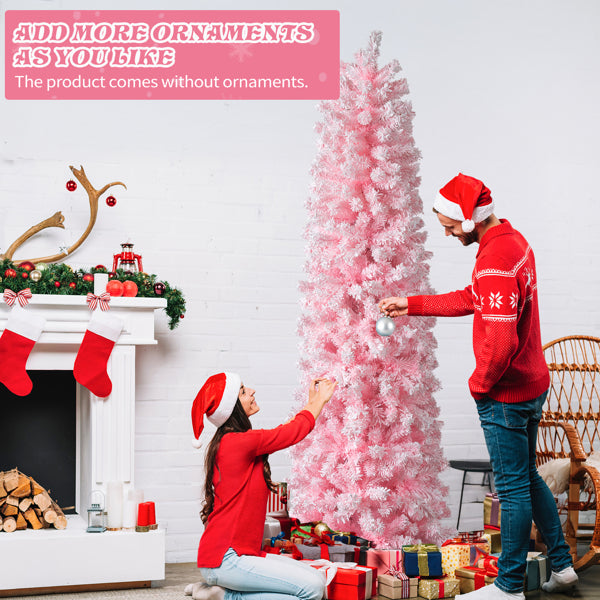 7.5 FT Snow Flocked Artificial Pencil Christmas Tree - Pink