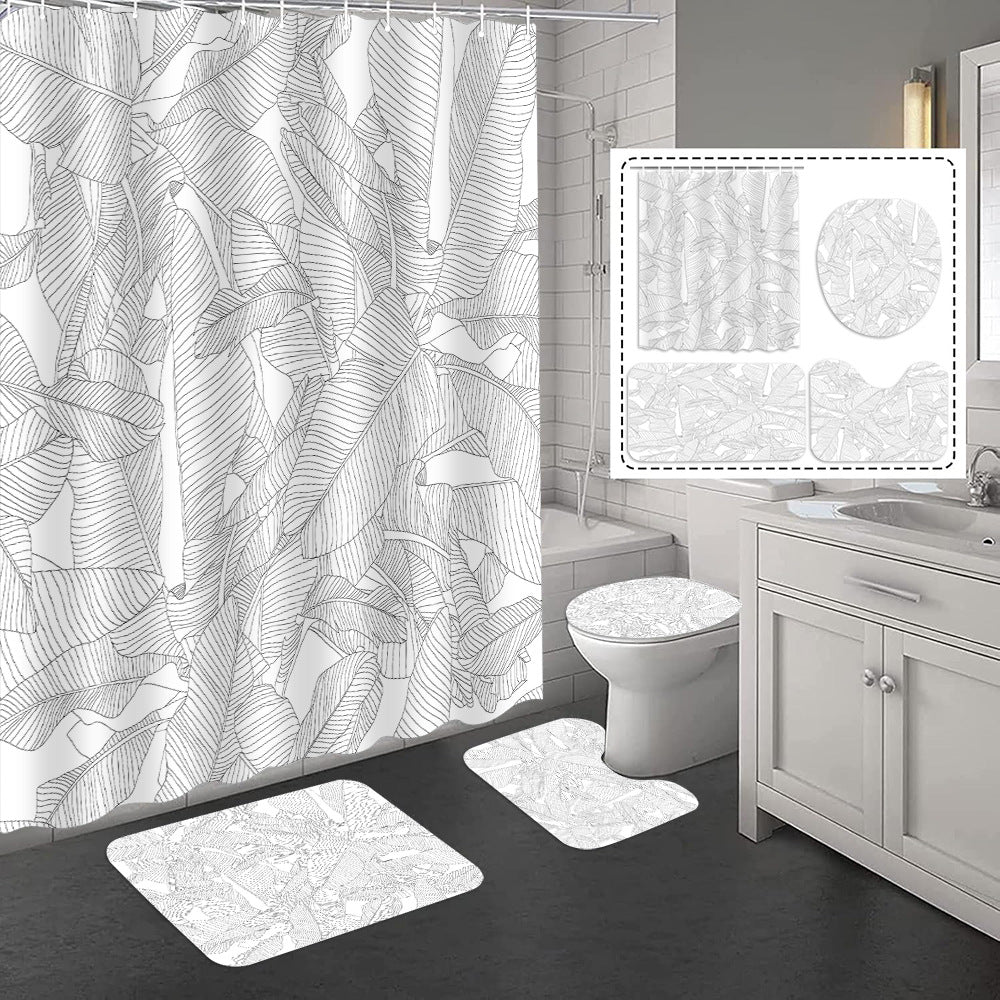 Bathroom Shower Curtain and Floor Mat Set - Polyester, Anti-slip, Modern Style