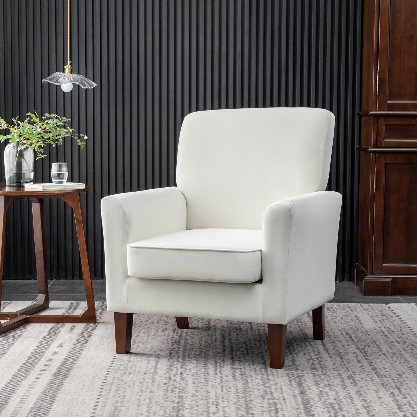 Patterned Polyester Blend Armchair, Solid Birch Wood Frame With Brown
