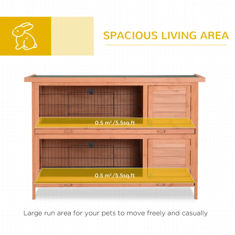 Large 2-Story Wooden Rabbit Hutch with Lockable Doors Waterproof Roof