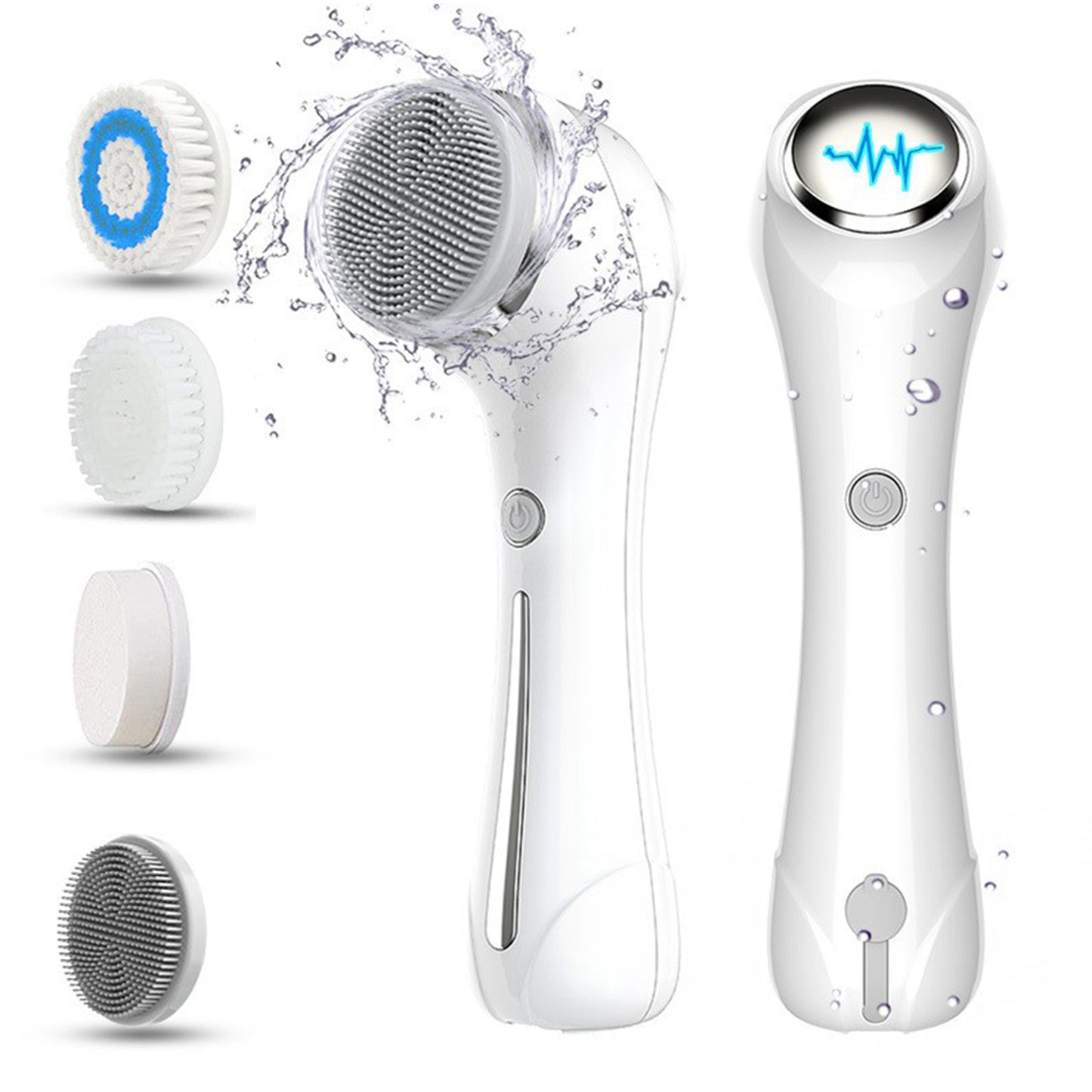 Electric Facial Cleansing Brush - Waterproof Exfoliator with 4 Brush Heads