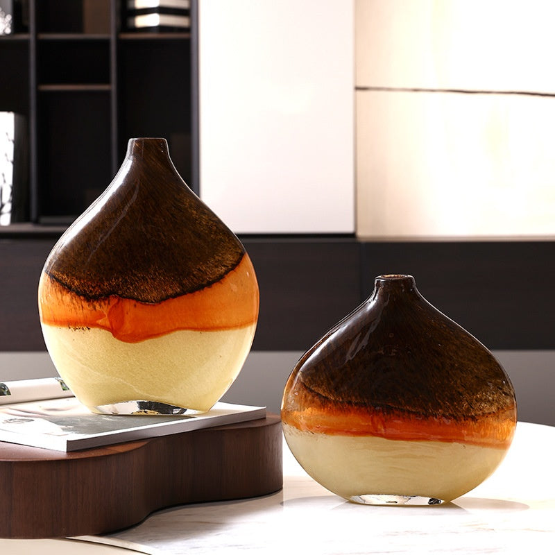 Marble-Patterned Crystal Amber Small Vase - Home Decor & Tabletop Ornament