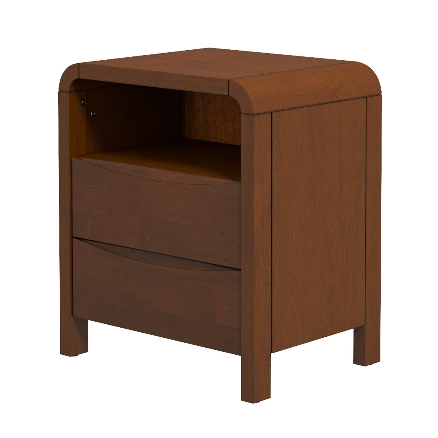 Mid Century Modern Solid Wood Nightstand - 2-Drawer, Brown