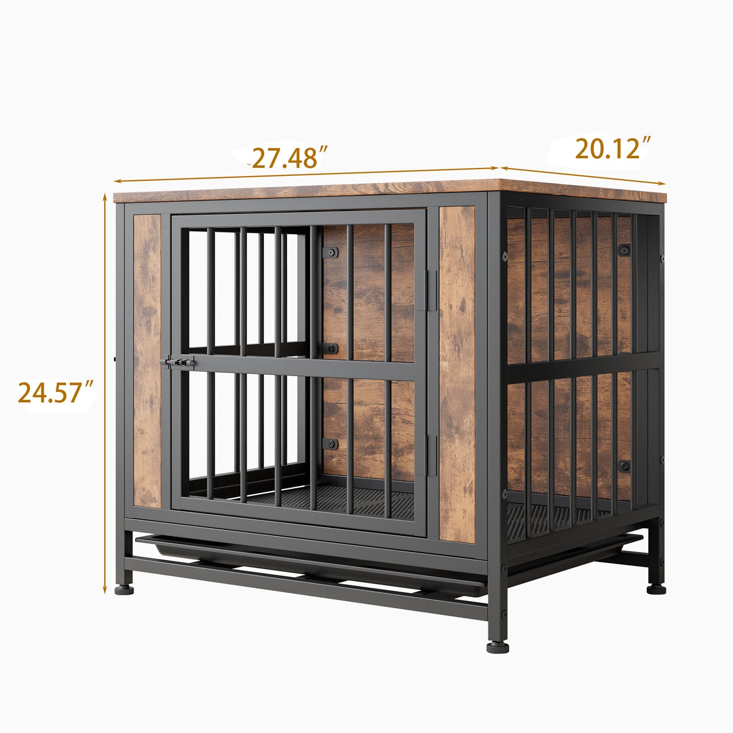 Wooden Dog Crate Table with 2 Sliding Doors - Rustic Brown