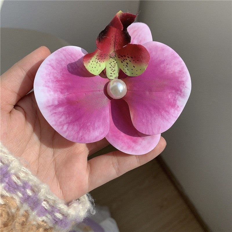 Elegant Butterfly Orchid Hair Clip - Floral Side Grip for Women