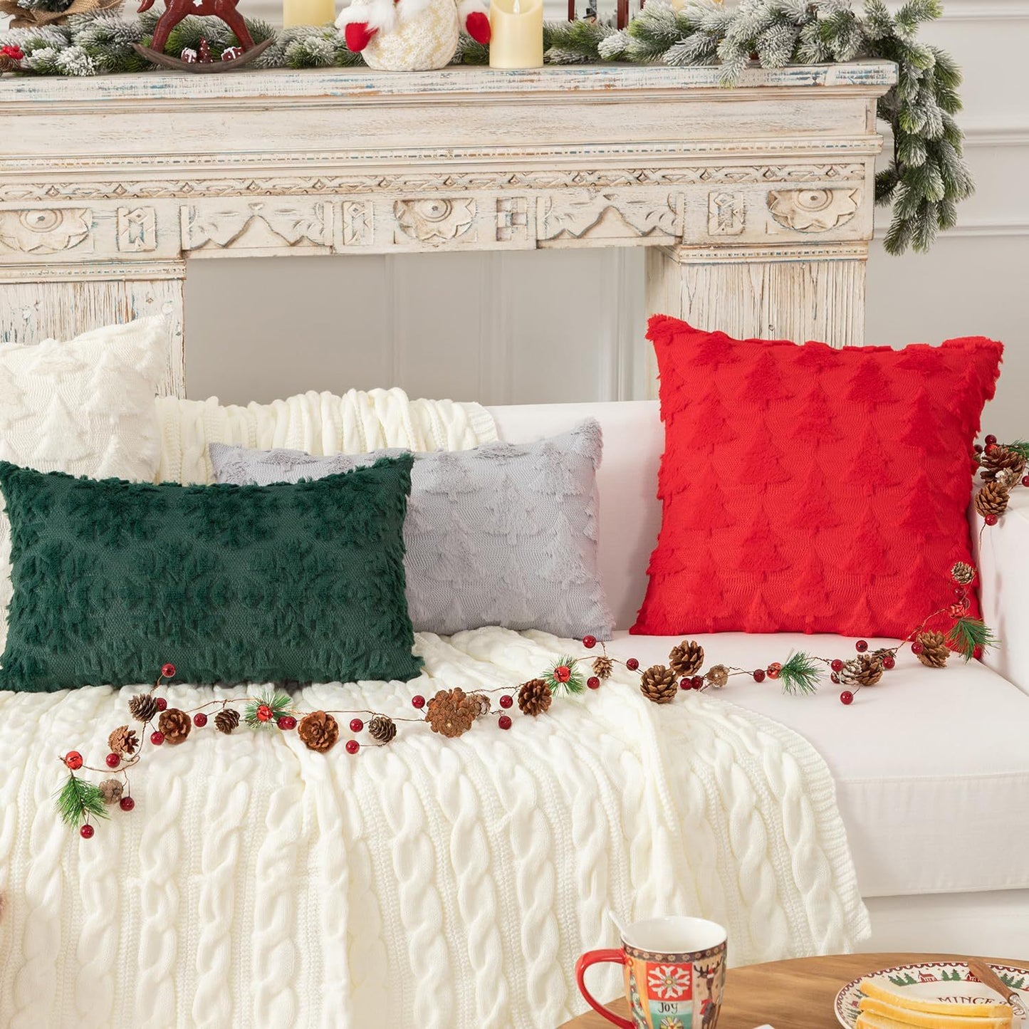 Christmas Tree Pillow Cover 45x45cm Embroidered Holiday Cushion Case