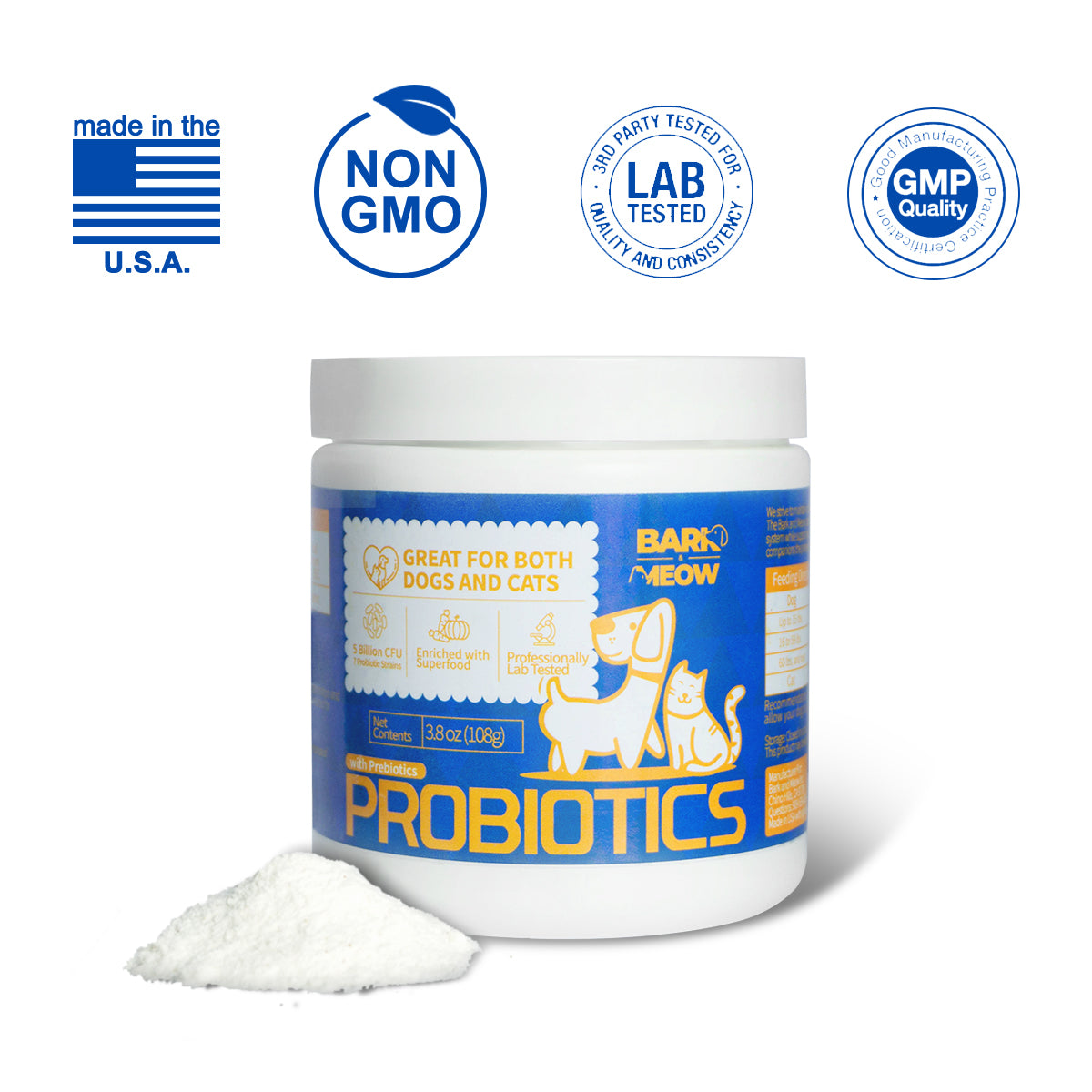 Pet Probiotics for Dogs & Cats - Gut & Immune Support, 7 Strains, 5 Billion CFU
