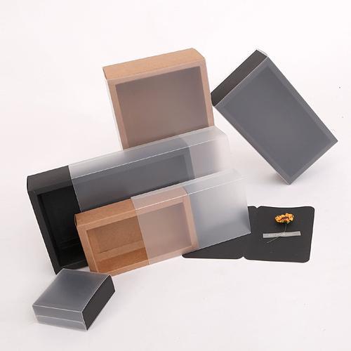 Folding Kraft Paper Jewelry Storage Box with Frosted PVC Finish