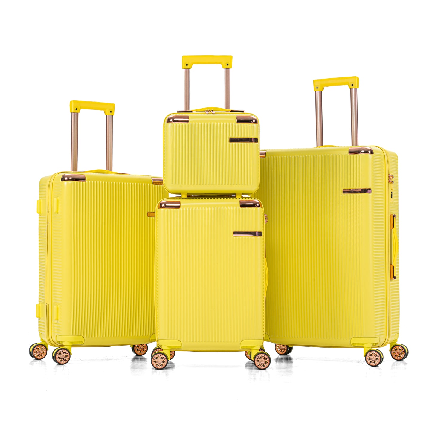 4-Piece Yellow Hard Luggage Set with 360° Rotating Wheels