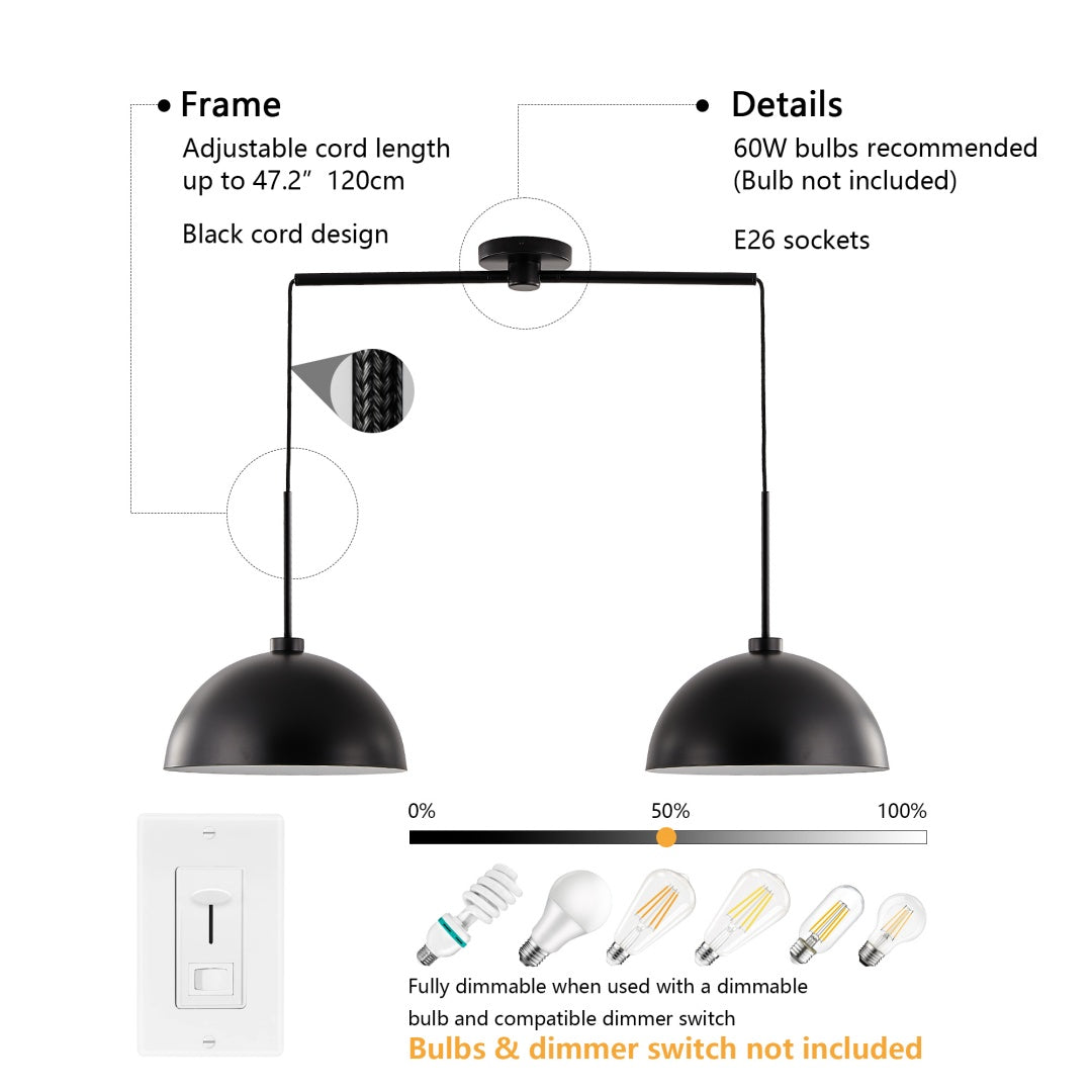 Industrial Modern Double Pendant Light - Adjustable Black Ceiling Lamp