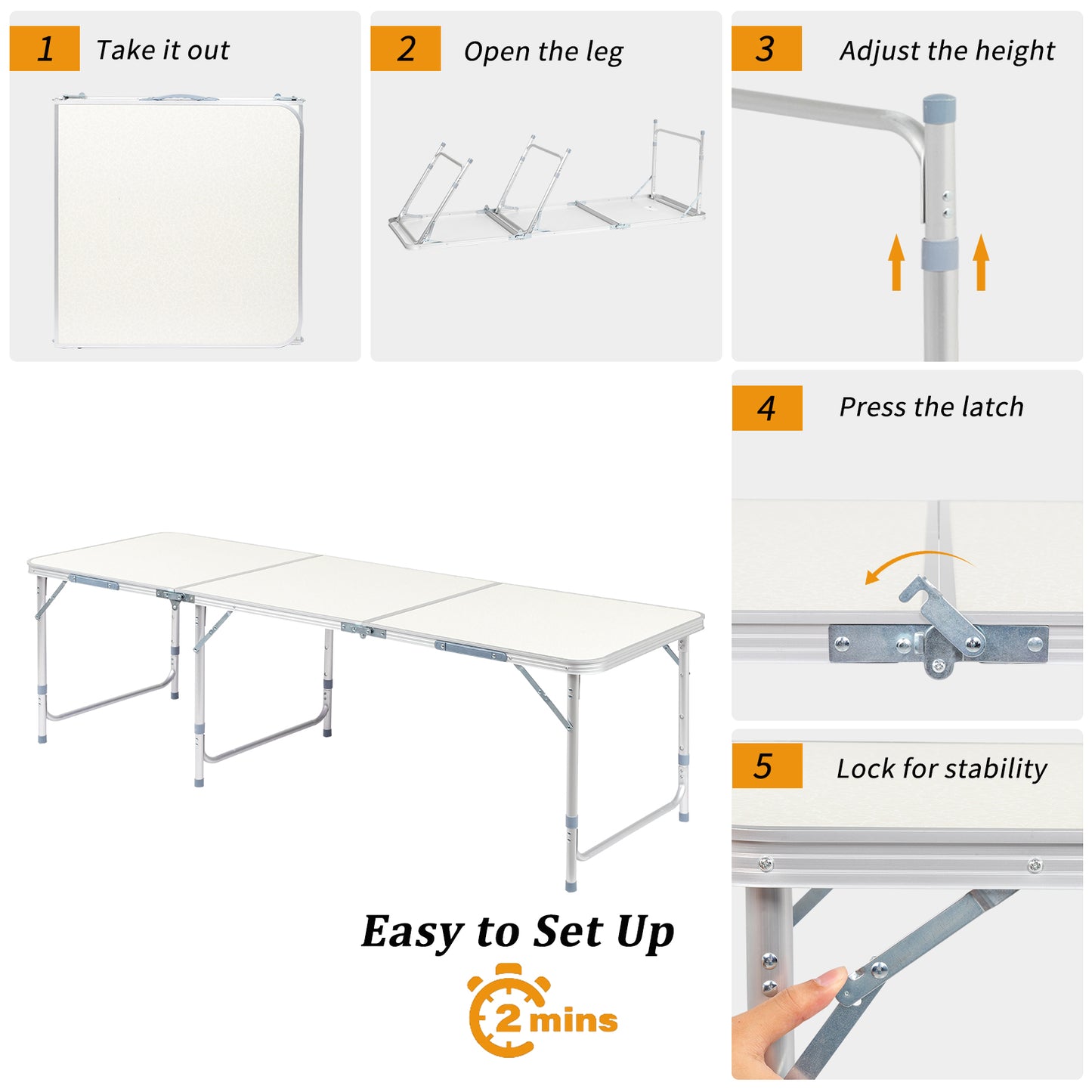 6ft Aluminum Alloy Folding Table - Portable for Camping & Parties