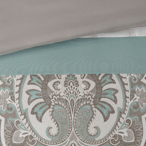Queen 8 Piece Seafoam Comforter Set - Quilted & Damask Design