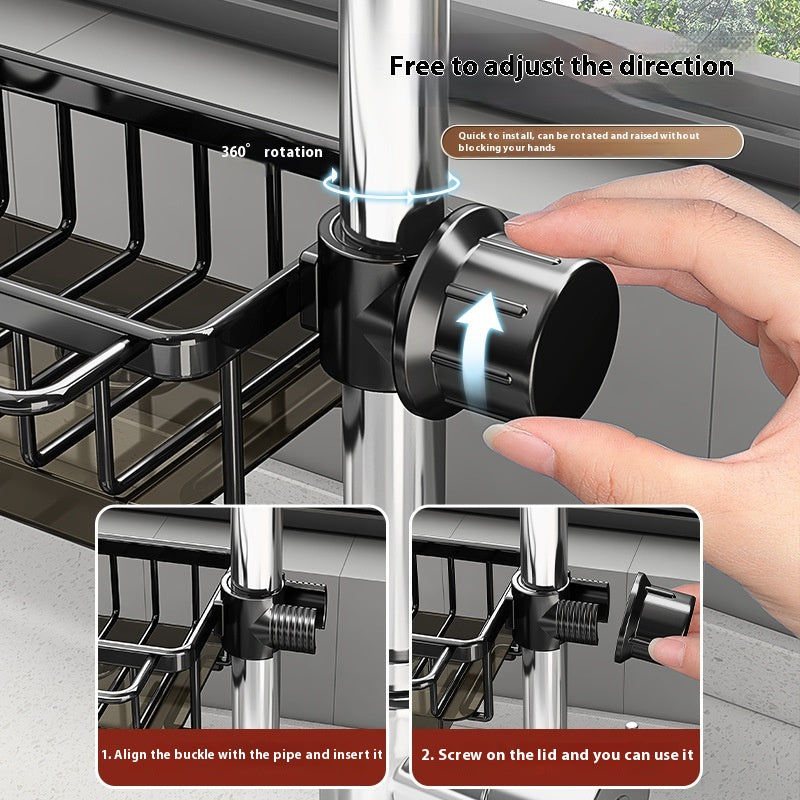 Multi-Purpose Aluminum Sink Faucet Storage Rack for Kitchen & Bathroom