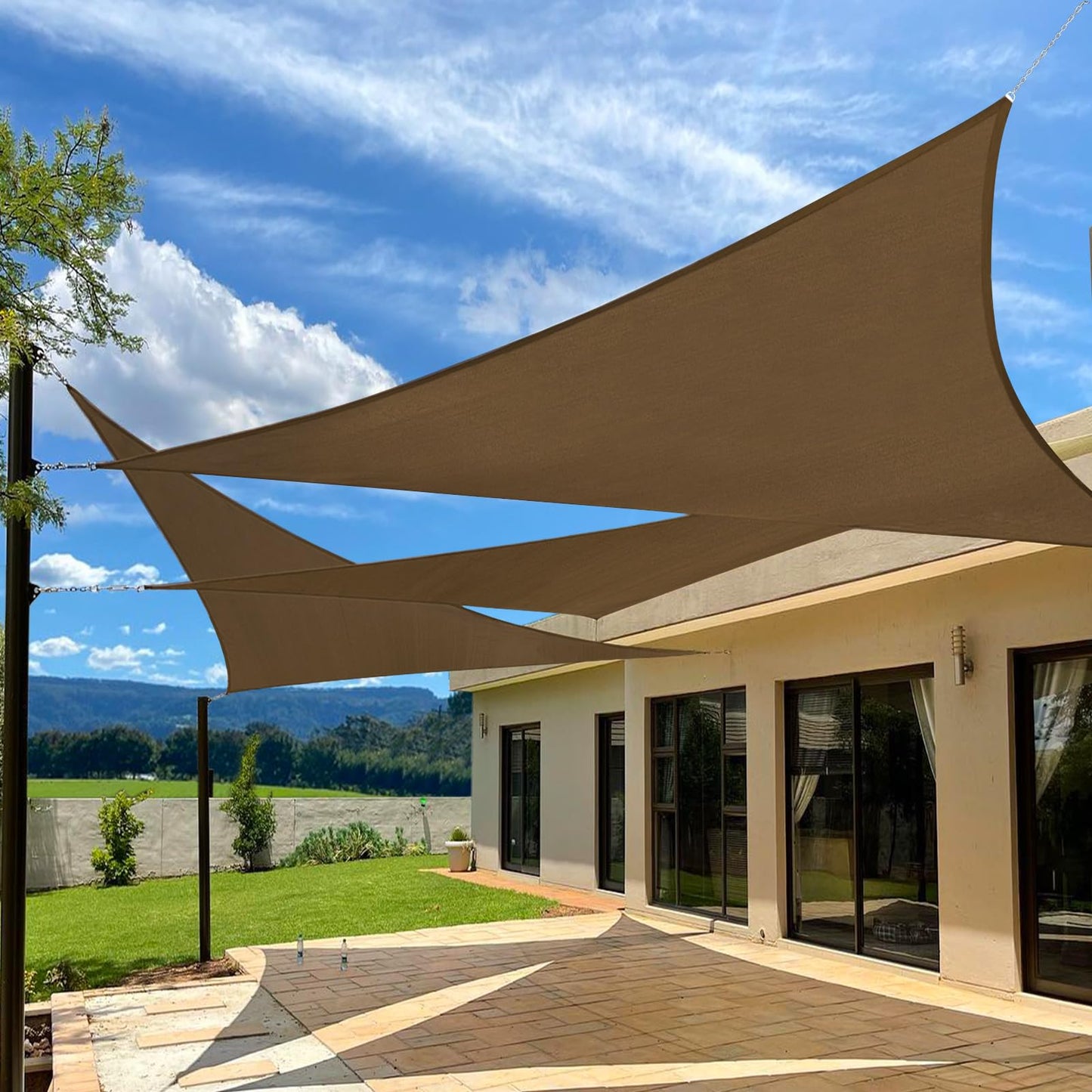 Large Sunshade Sail for Garden & Patio UV Protection 10x10x14 ft - Dark Grey, Mocha, Sand, Light Grey