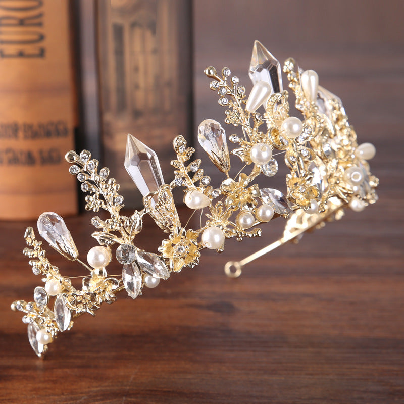 Baroque Crystal Crown Tiara - Light Gold