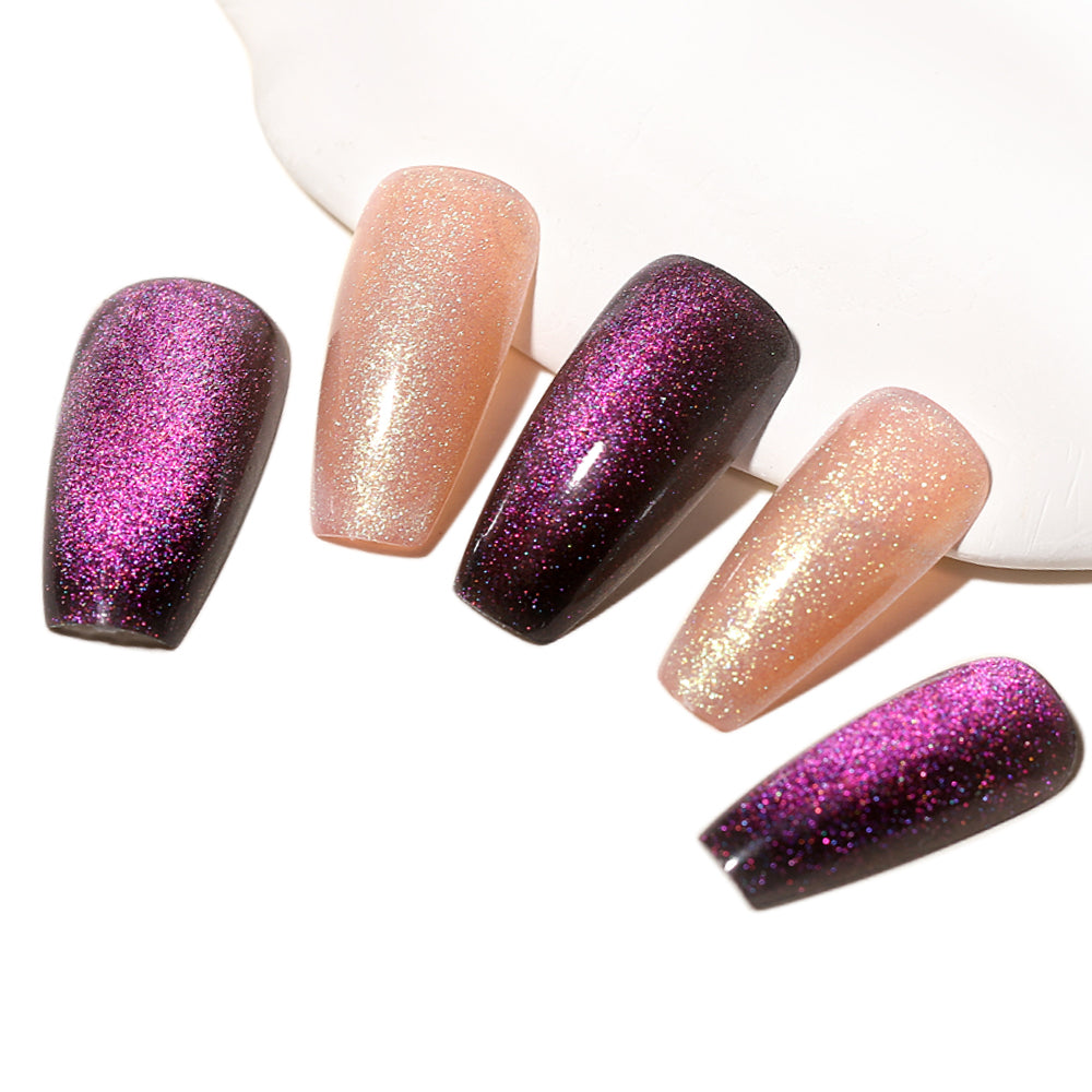 Smoke Purple Starry Sky Nail Patches - 24pcs with Jelly Glue
