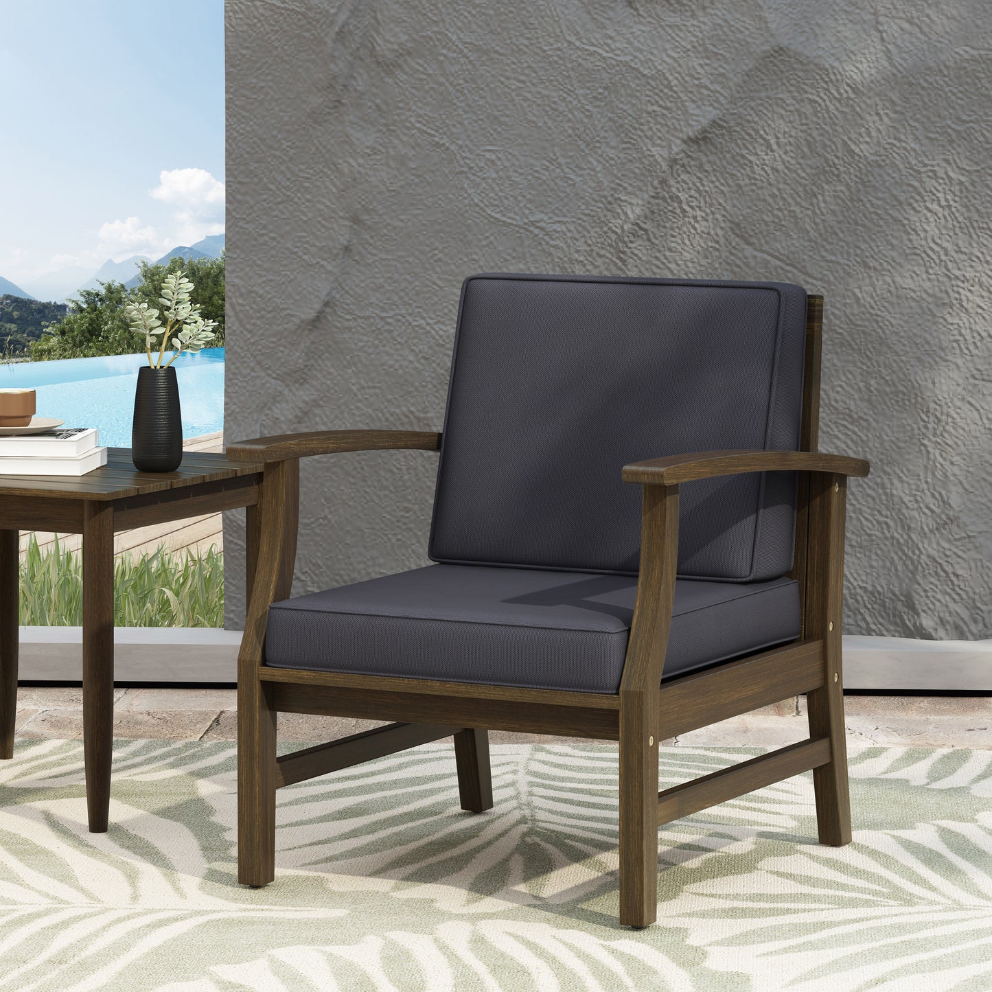 Acacia Wood Club Chair - Dark Grey, Modern Design