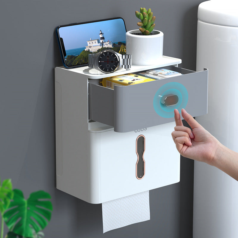Wall-Mounted Waterproof Double-Layer Toilet Tissue Storage Box