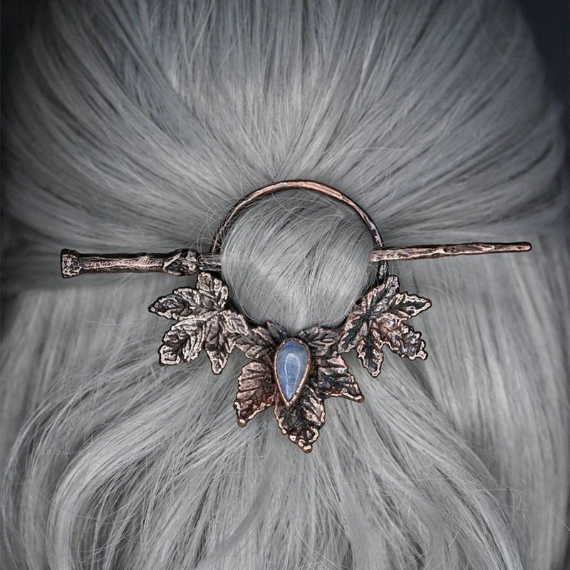 Geometric Copper Hairpin - Retro Maple Leaf Design