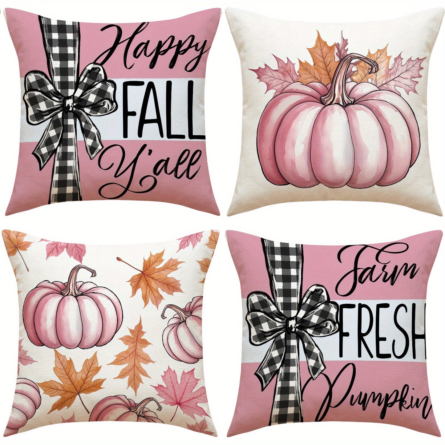 Fall Pillow Covers - 4 Pack 18x18in Pumpkin & Maple Leaf Decor