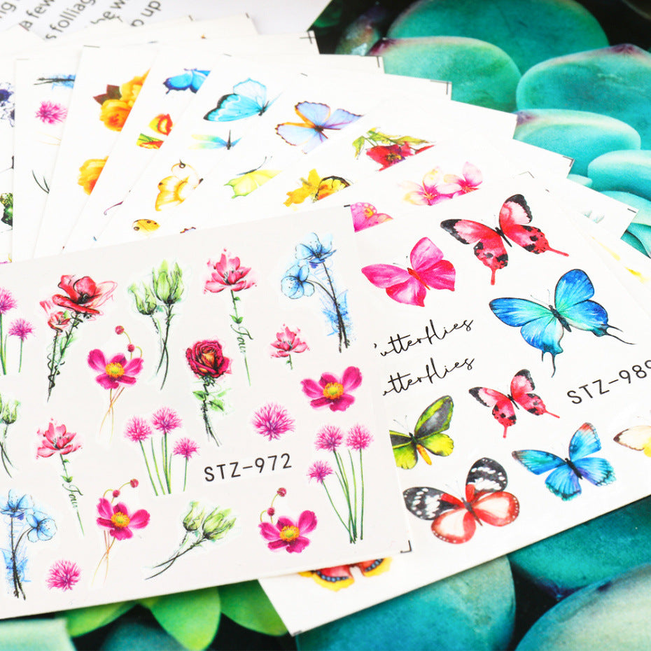 Colorful Butterfly Fruit Lace Nail Watermark Stickers - Assorted Designs