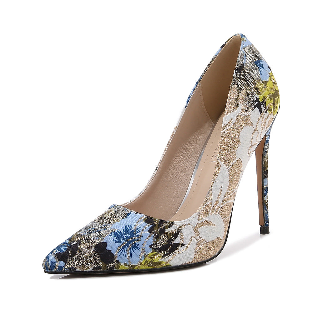 European & American Style Embroidered High Heel Shoes for Women