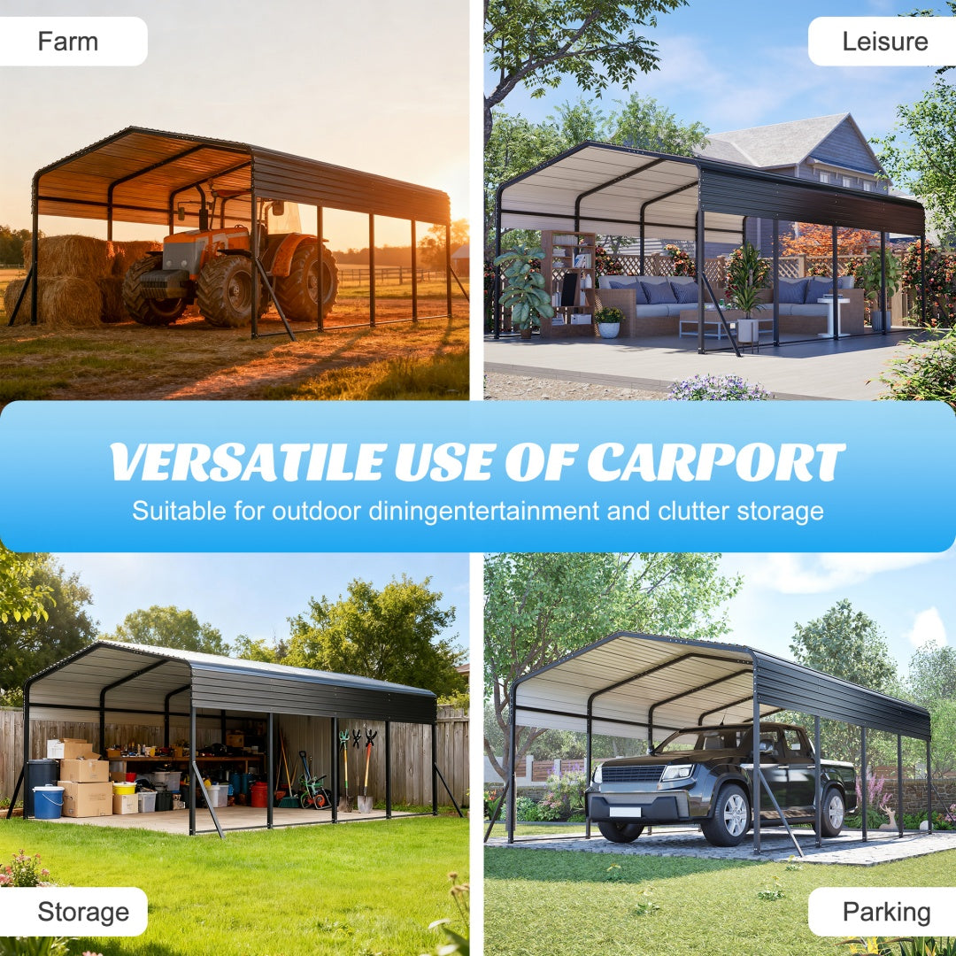 Heavy Duty Galvanized Steel Carport Canopy with Waterproof Roof - Large Capacity Shelter